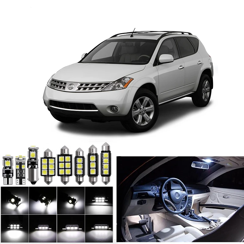 

14PCS White car LED Interior Light Kit For NISSAN Murano 2003-2007 Map Dome Trunk Vanity Mirror License Plate Footwell Light w5w
