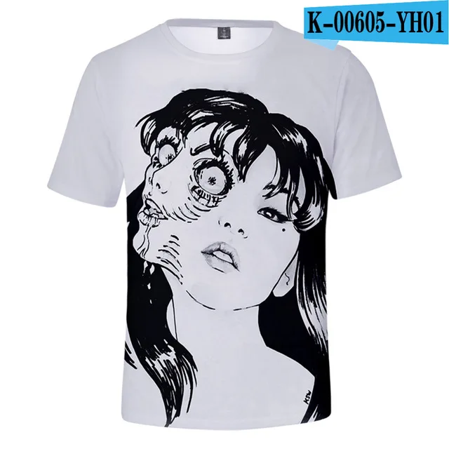 Футболка с 3D рисунком японского знаменитого комикса ужасов Junji ito Детская летняя футболка с короткими рукавами и круглым вырезом в стиле аниме в стиле Харадзюку с принтом ужасов
