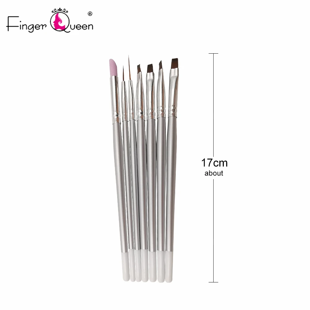 B038 7Pcs silver Fingerqueen 15 шт Маникюрный набор Pencel раскрашивающая Картина Дизайн Акриловый Дизайн ногтей кисти для маникюра украшения набор кистей - Цвет: B038 7Pcs silver