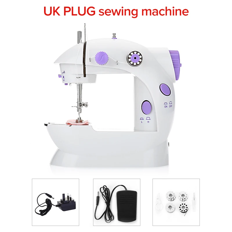 UK PLUG Мини-ручные швейные машины с двойной скоростью с двойной резьбой многофункциональная электрическая мини-Автоматическая швейная машина с протектором - Цвет: UK PLUG