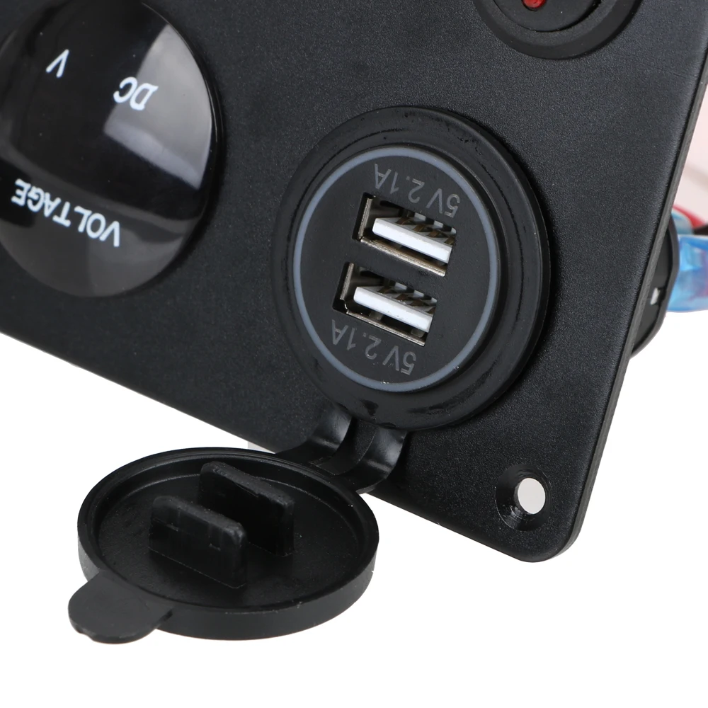 Цифровой вольтметр, двойной USB порт, 12 В, комбинированный, автомобильный, морской, лодочный, светодиодный, кулисный переключатель, панель, водонепроницаемый