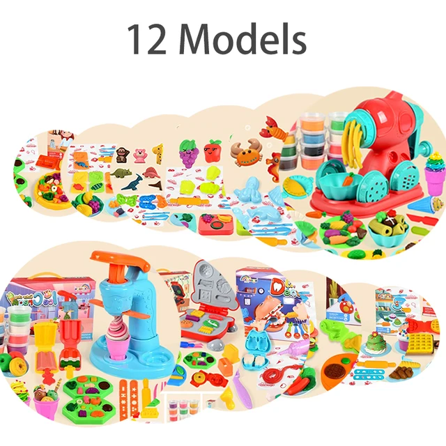 Children DIY Kitchen Pretend Play Clay Toy Plasticine Tool Set Hamburger Noodle Machine Creative Mold Toy For Girl Clay Handmade 5