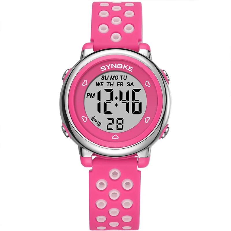 Детские часы для мальчиков и девочек, цифровые электронные часы, спортивные, для улицы, 5 бар, водонепроницаемые часы, светящийся будильник, наручные часы, подарок - Цвет: Розовый