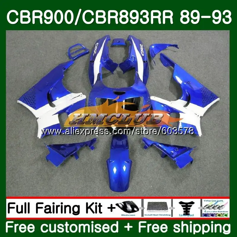 Корпус для HONDA CBR900RR CBR 893RR 1989 1990 1991 1992 1993 белого и синего цвета 92CL. 30 CBR900 CBR893 RR CBR893RR 89 90 91 92 93 обтекатель