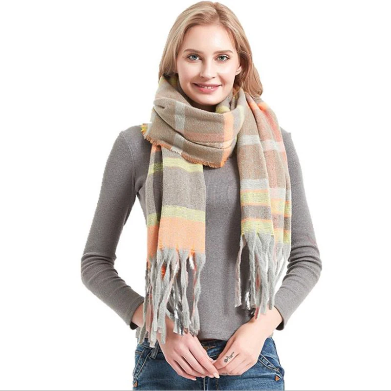 2020 New Luxury brand Warm Scarf Women Knitted Winter Plaid Pashmina Female Neck Office Outdoor Wind proof Wraps Shawl