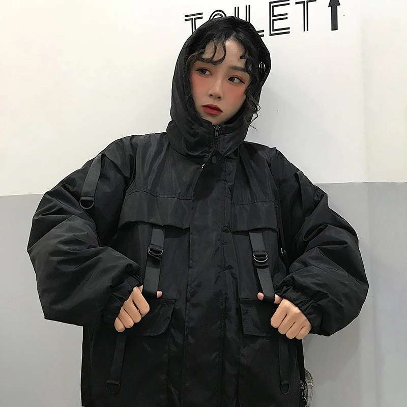LMCAVASUN Harajuku Хип-хоп карго парка зимняя Корейская утепленная куртка с капюшоном Новая Черная уличная одежда BF стиль пальто Верхняя одежда