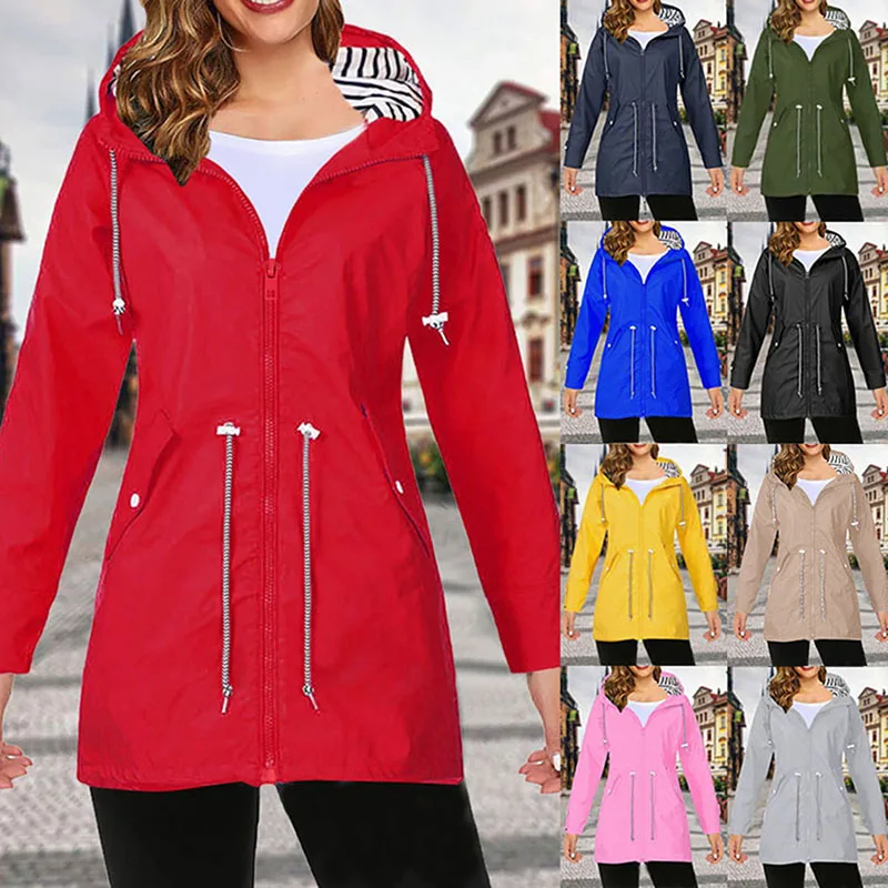 Chaquetas con capucha para mujer, cortavientos básico informal de Color sólido con cremallera, chaquetas ligeras con bolsillos, novedad de primavera y otoño de 2021