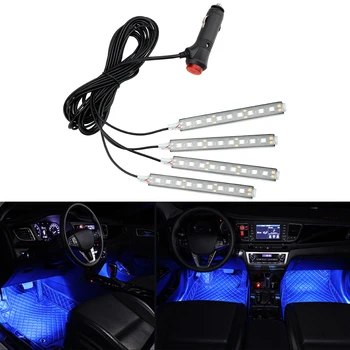 

LEEPEE Dash Floor Foot Strip Lights Cigarette Lighter Adapter 9 LED 4 In 1 Car Interior Atmosphere Lights Auto Decorative Lamp