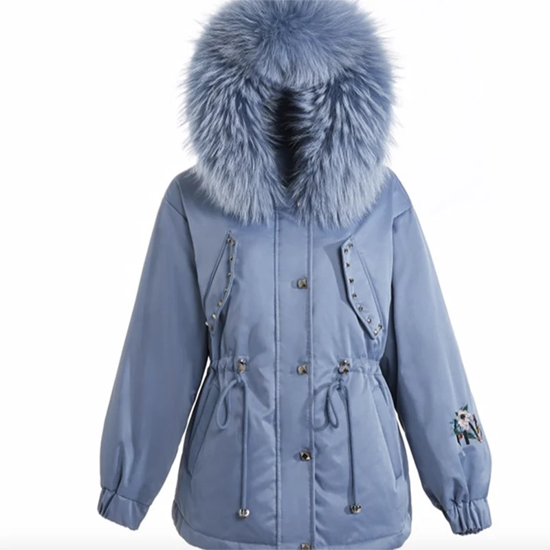 

Women's Short Hooded Thickened White Duck Down Coat Real Detachable Marten Fur Collar Winter Outcoat