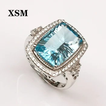 

XSM Hyperbole Topaz Ring 925 Sterling Silver set with natural blue sky topaz Rings for Women Party Ring Silver 925 Gemstones J