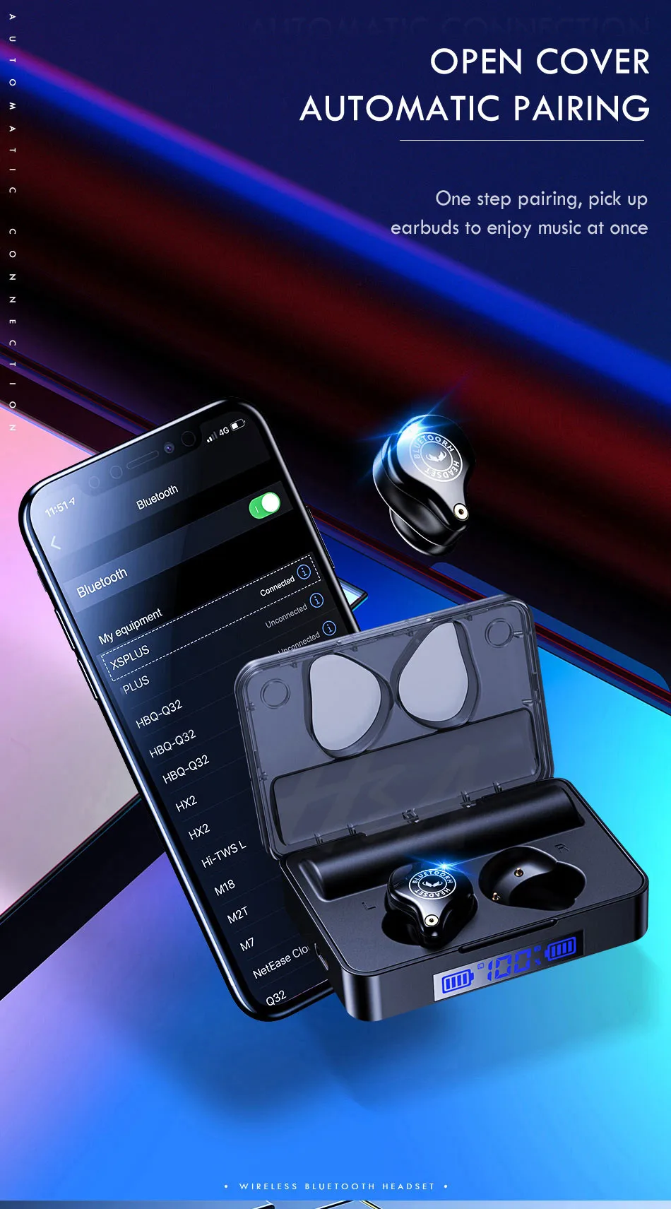 Наушники H& A Bluetooth V5.0 с сенсорным управлением, беспроводные наушники IPX7, водонепроницаемые спортивные наушники+ внешний аккумулятор 3600 мАч для всех телефонов