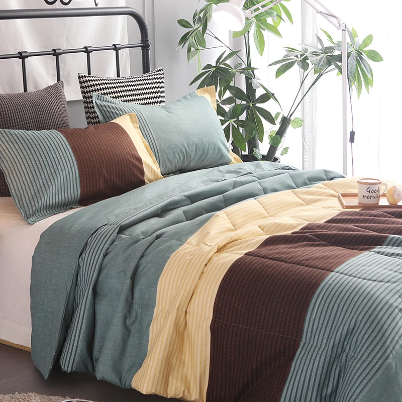 3Pcs Striped Queen Comforter Sets Ethnic Retro Air Conditioner Quilt Set Floral Printed Luxury Coverlet with Pillowcase