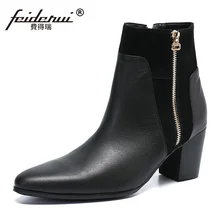 Большие размеры; Новинка; красивые мужские туфли на высоком каблуке с острым носком ручной работы; обувь для верховой езды из натуральной кожи; мужские мотоботы; Клубные ботильоны; SL669