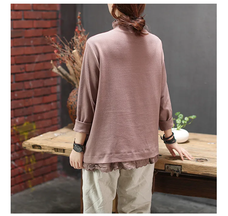Autumn Winter Hoodies Retro Women Loose irregular Pullovers New Ladies Tops Turtleneck Casual Vintage Tops Hoodies