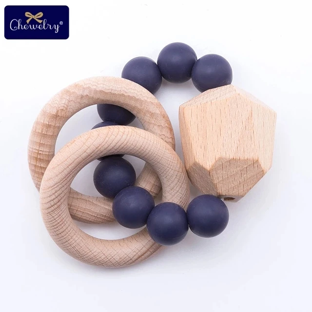 Dark Blue Bracelet 1 шт., детский браслет Teethe Woden, Ювелирное Украшение из бука, деревянное кольцо, персонализированные детские силиконовые бусины, детская коляска-погремушка, Товары для детей - Цвет: Dark Blue Bracelet