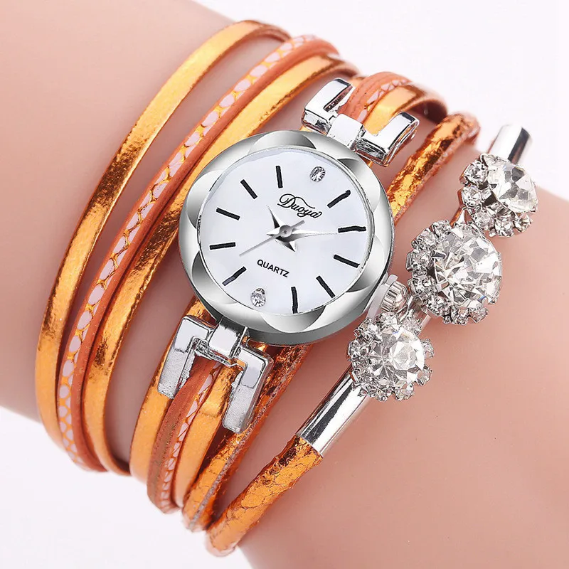 orange watch Модные женские часы-браслет Роскошные Кристальные Кварцевые часы Женские винтажные креативные наручные часы Zegarek Damski - Цвет: orange watch