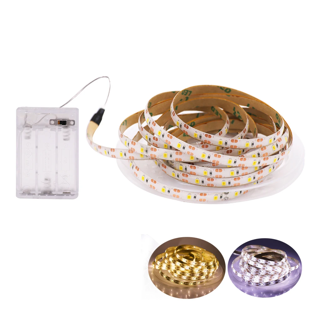 5V 2835 LED Strip AA Battery Powered Flexible Tape LED Light Lamp 8MM 60LEDs/m Indoor Lighting White / Warm White 1m 2m 3m 4m 5m