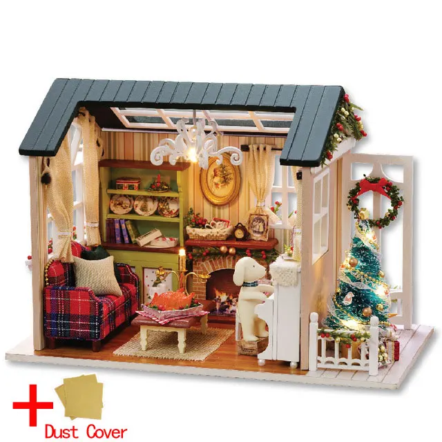 Z009 with cover Кукольный дом Миниатюрный DIY Модель Кукольный домик с мебелью американский Ретро стиль деревянный дом ручной работы игрушка лес Times Z007# E - Цвет: Z009 with cover