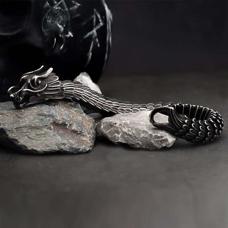 Винтажный Браслет из титановой стали черного цвета талисман дракон панк Рок Самозащита браслет для выживания на открытом воздухе тактический металлический тяжелый браслет