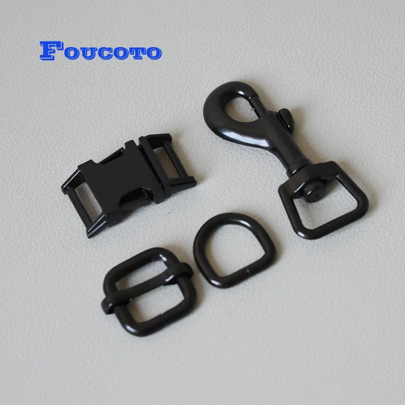 100 sets Metal D rings sliders release buckles 15mm webbing for dog collar adjuster straps belt buckles DIY leather accessories