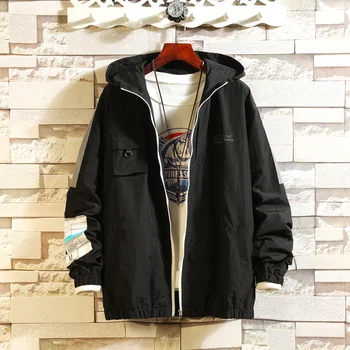 

New 2020 Casual Men's Thin Black White Jackets Spring Autumn Hooded Outerwear Brand Male Clothes Plus Size S-4XL