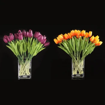 

20 Pcs Tulip Flower Latex Real-Touch-For Wedding Bouquet Decor Best Quality KC455, 10 Pcs Purple & 10 Pcs Orange