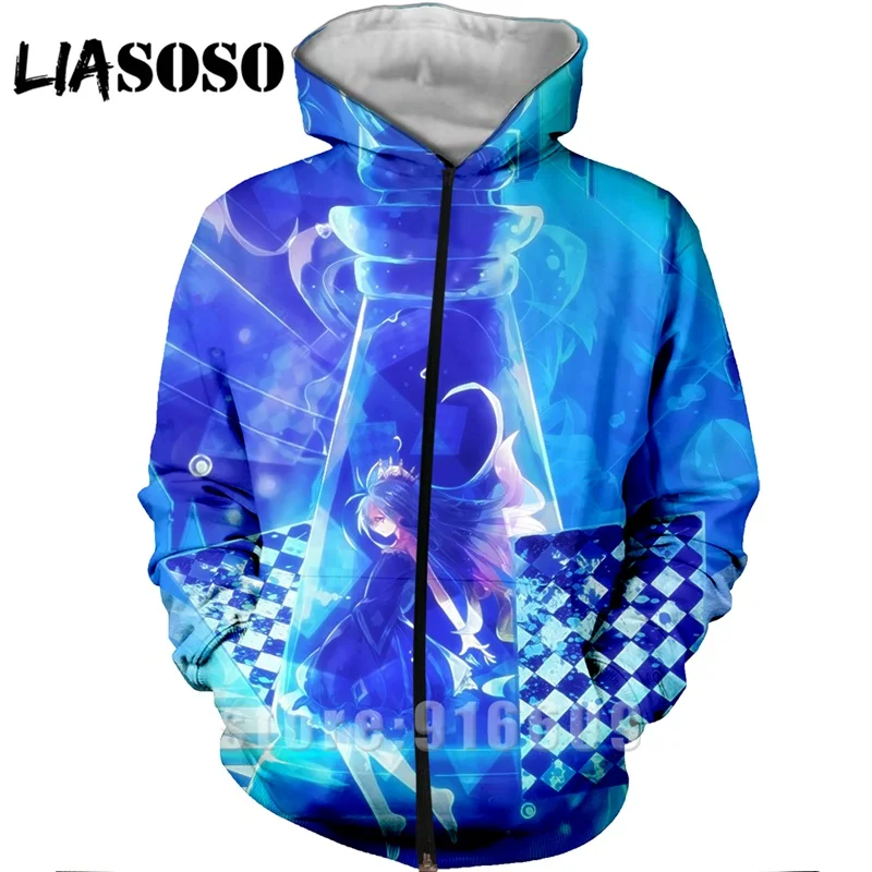 LIASOSO, аниме, 3d принт, хип-хоп, для мужчин, для покера, для женщин, без игры, без жизни, модные, Harajuku, футболки, Забавные Рубашки, homme ZipHoodie, пуловер