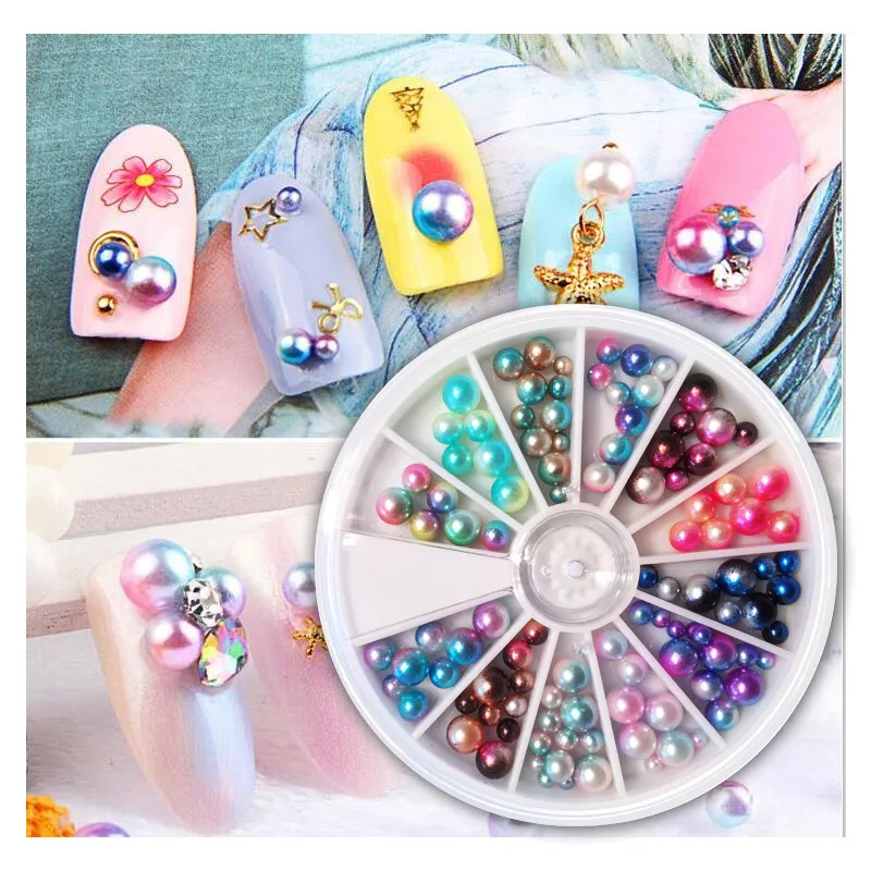 Украшение для ногтей, смешанный японский стиль, конфетный шар, стикер для ногтей, 12 цветов, поворотный стол-около 120 бусин эльфов