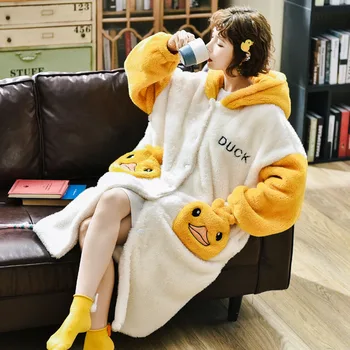 

Coral velvet pajamas for women fall and winter lovely couple nightdress Nightgown thickened Korean version bathrobe flannel larg