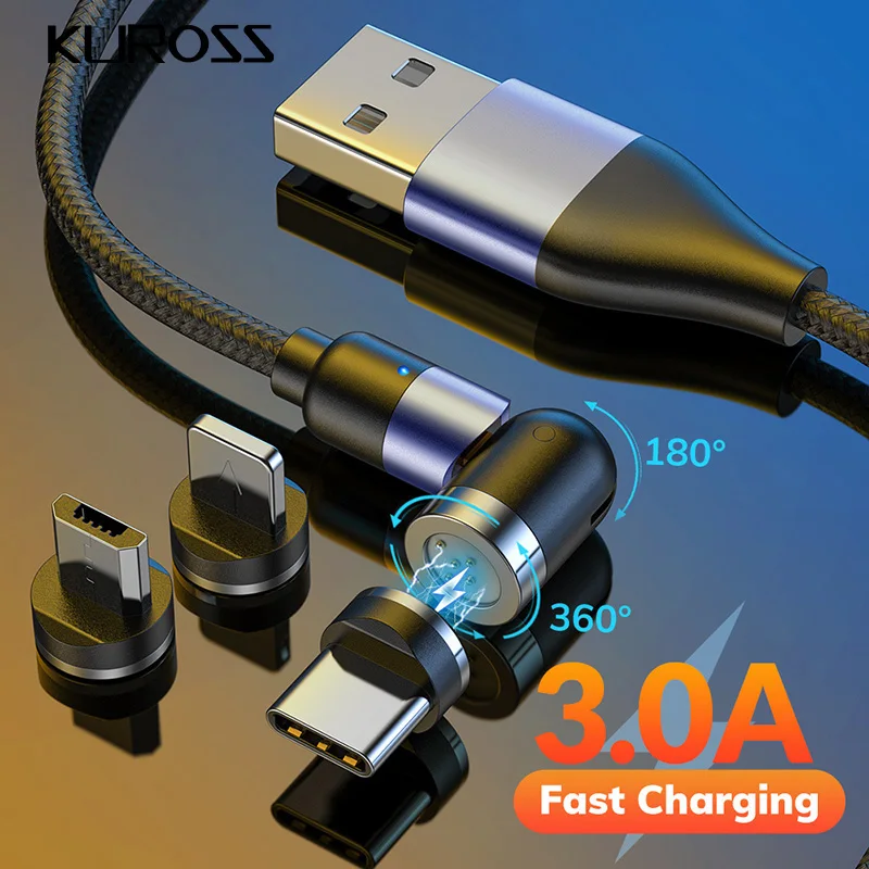 540° Rotate Magnetic Charging Cable Micro USB Type C Cables 3A Fast Data Line Magnet Phone Charger For iPhone 12 XiaoMi | Мобильные