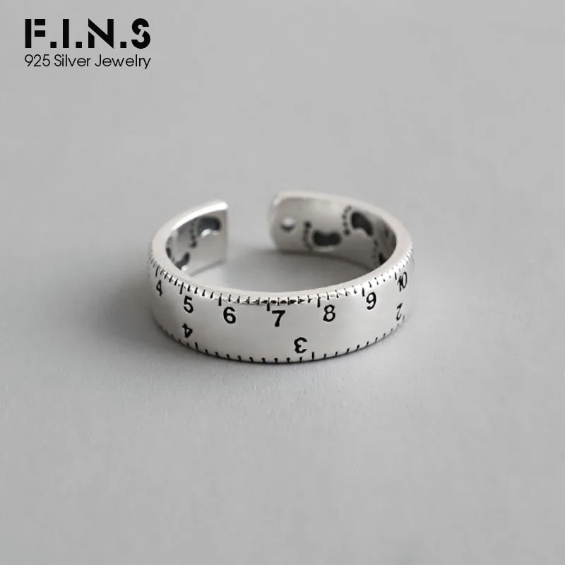 

F.I.N.S Korean S925 Sterling Silver Rings INS Style Retro Scale Ruler Footprint Inside Ring Personality Open Silver Ring 925