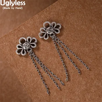

Uglyless Buddhism Swastika Gifts Jewelry for Female Buddhists Thai Silver Ethnic Tassels Earrings Women Retro 925 Silver Brincos
