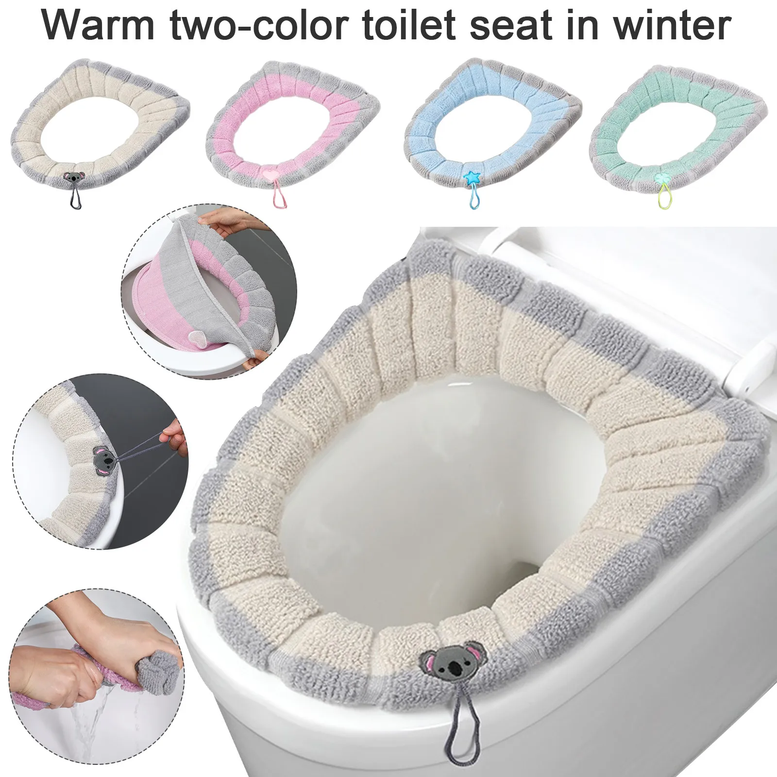 New Toilet Seat Mat Set Bathroom Universal Warm Soft Washable