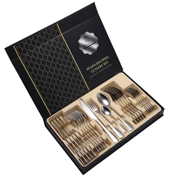 

24pcs/set Tableware Cutlery Dinner Set Cutlery Set Dishes Knives Forks Spoons Stainless Steel Western Kitchen Dinnerware