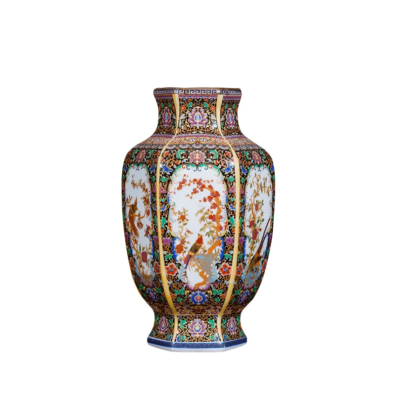 Фарфоровая эмаль jingdezhen шестигранная античная ваза китайский стиль для дома