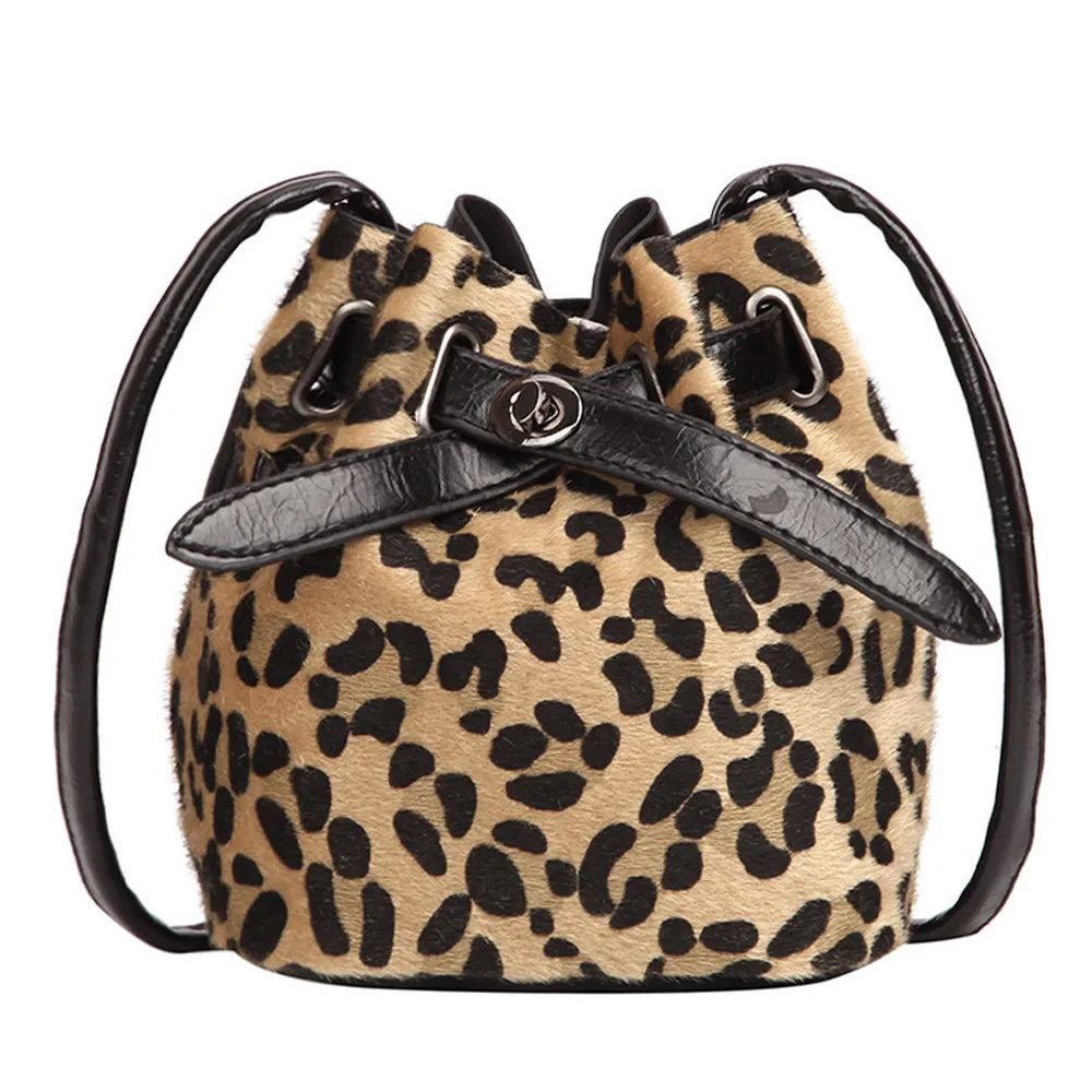 

lady Shoulder Bag Bucket Plush Leopard Print Messenger Crossbody Bag Bucket Bags Feman Flock&PU Handbags Travel Pouch
