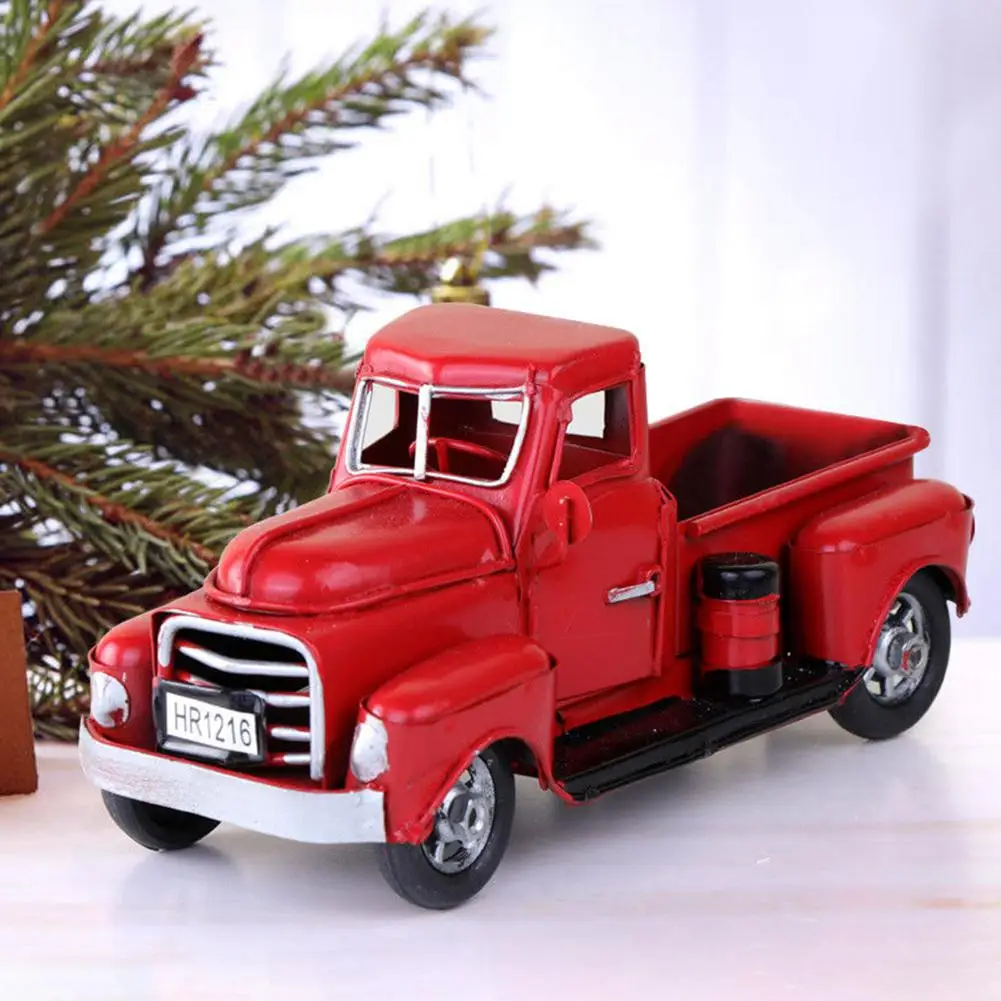 Vintage Metal Pickup Truck Vehicle Model Kids Gift Car Toy Vintage Handmade Tin Car Model Figurines Home Table Decoration