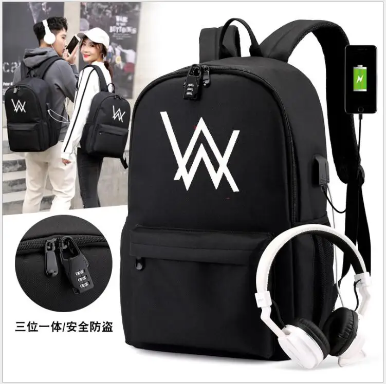 

New Alan Walker DJ Faded School Bag noctilucous Luminous backpack student Notebook backpack Daily Bag With USB Travel Bags