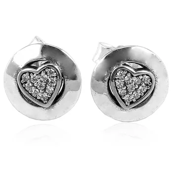 

Authentic 925 Sterling Silver Earring Heart Two-tone Signature Studs Earrings For Women Wedding Party Gift Fine Diy Jewelry