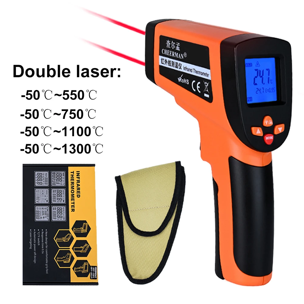 50~1600 Degree High Temperature Pyrometer Digital Infrared Thermometer  Non-Contact Laser LCD Display IR Gun Temperature - AliExpress