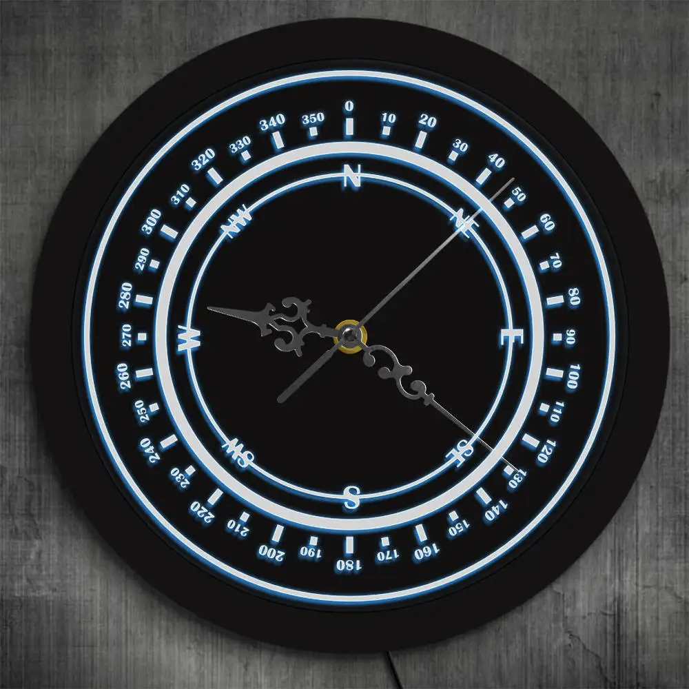 Морской Компас светодиодный неоновый знак настенные часы Темно Синий Круглый