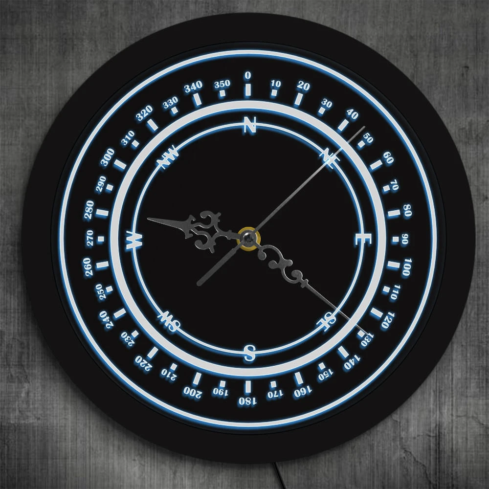 Laut Kompas Led Neon Jam Dinding Angkatan Laut Bulat Kompas Vintage Wind Rose Bercahaya Lampu Dinding Menonton Navigasi Jam Desain Wall Clocks Aliexpress