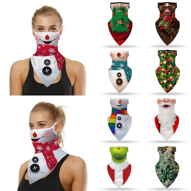 

Christmas 3D Bandana Scarf Seamless Ear Mask Xmas Print Sunscreen Face Mask Scarf Triangle Face Mask Scarf Headband Santa Claus