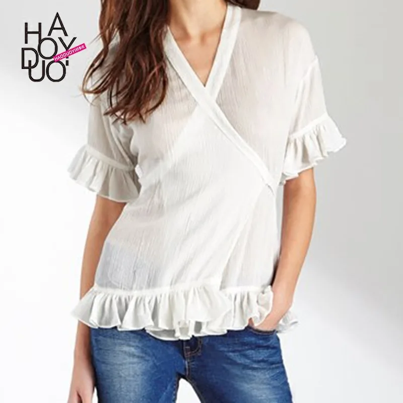 

Haoduoyi2020 Summer WOMEN'S Dress New Style Sexy Deep V-Style Waist Bandage Cloth Flounced Cardigan T-shirt Women's