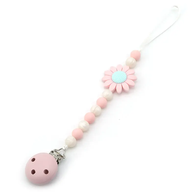 Cute Baby Silicone Teething Dummy Pacifier Clip Bead Infant Soother Nipple Strap Chain Newborn Feeding Teether Holder - Цвет: Pink