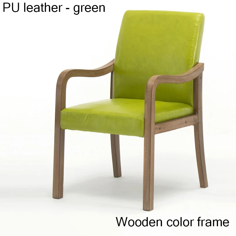PU leather-green Современной плотной древесины столовая для обеденного стула ткань офисная Конференция ресторанное кресло с подлокотниками дома исследование гостиной стул из твердой древесины - Цвет: PU leather-green