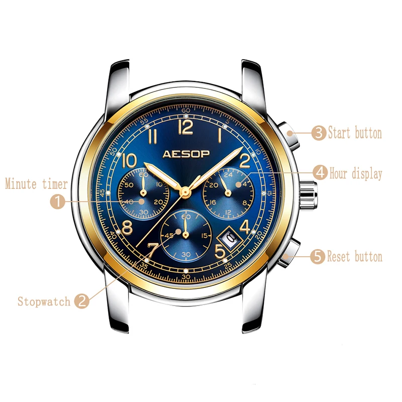 AESOP модные мужские часы Топ бренд класса люкс Сапфир Мужские кварцевые наручные