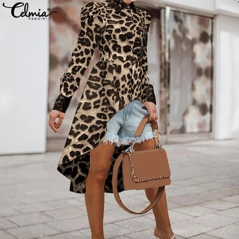 Cellumia Стильные топы, женские сексуальные леопардовые блузки, осенние элегантные офисные рубашки с длинным рукавом, асимметричные повседневные Кружевные блузы 5XL