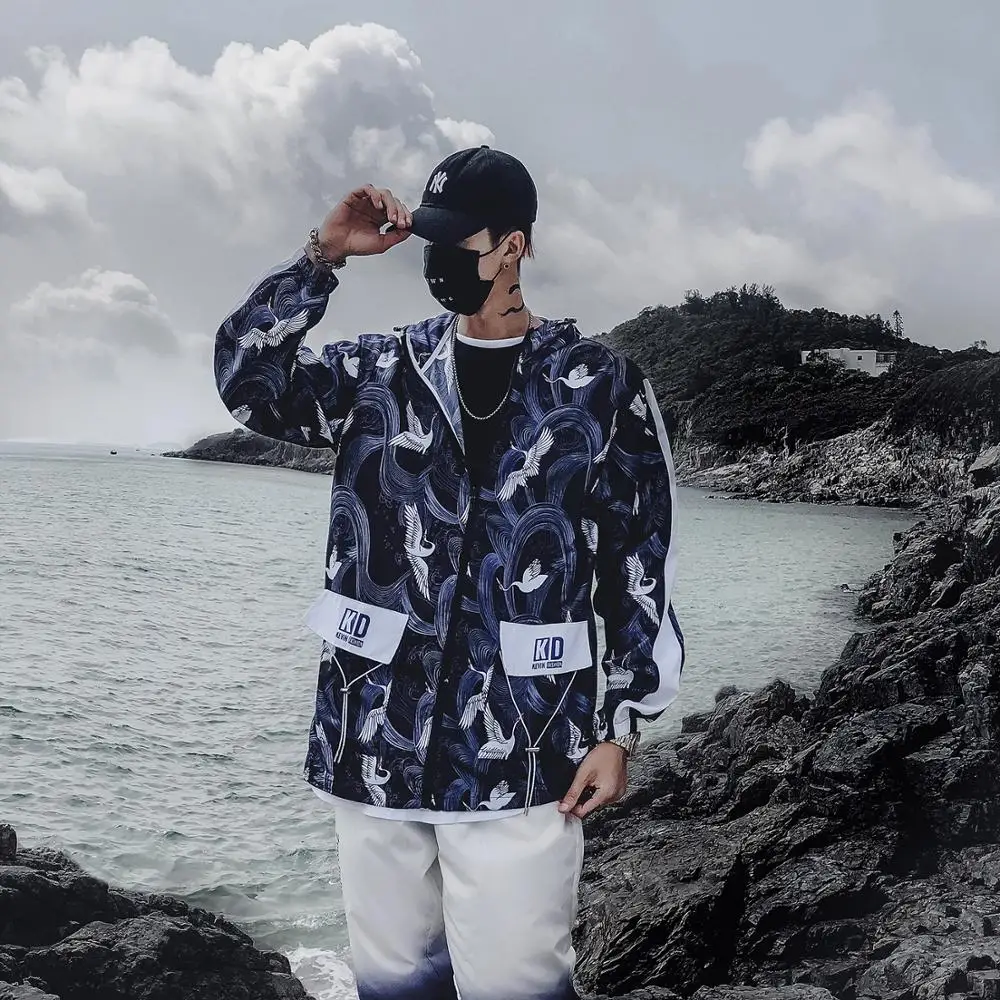 

Harajuku Track Jacket Windbreaker Men Hip Hop Streetwear Hooded Jacket Color Block Autumn Kpop Casual Hoodie Jacket Coat Hipster