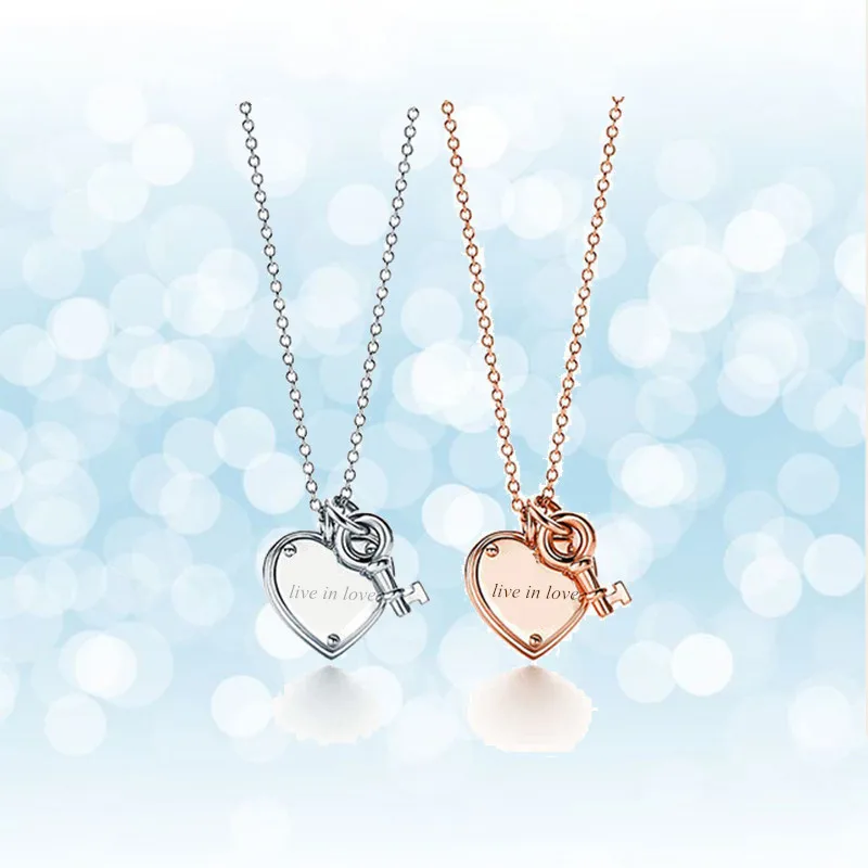 

Sterling silver 925 classic popular original fashion heart-shaped key charm ladies necklace jewelry holiday gift